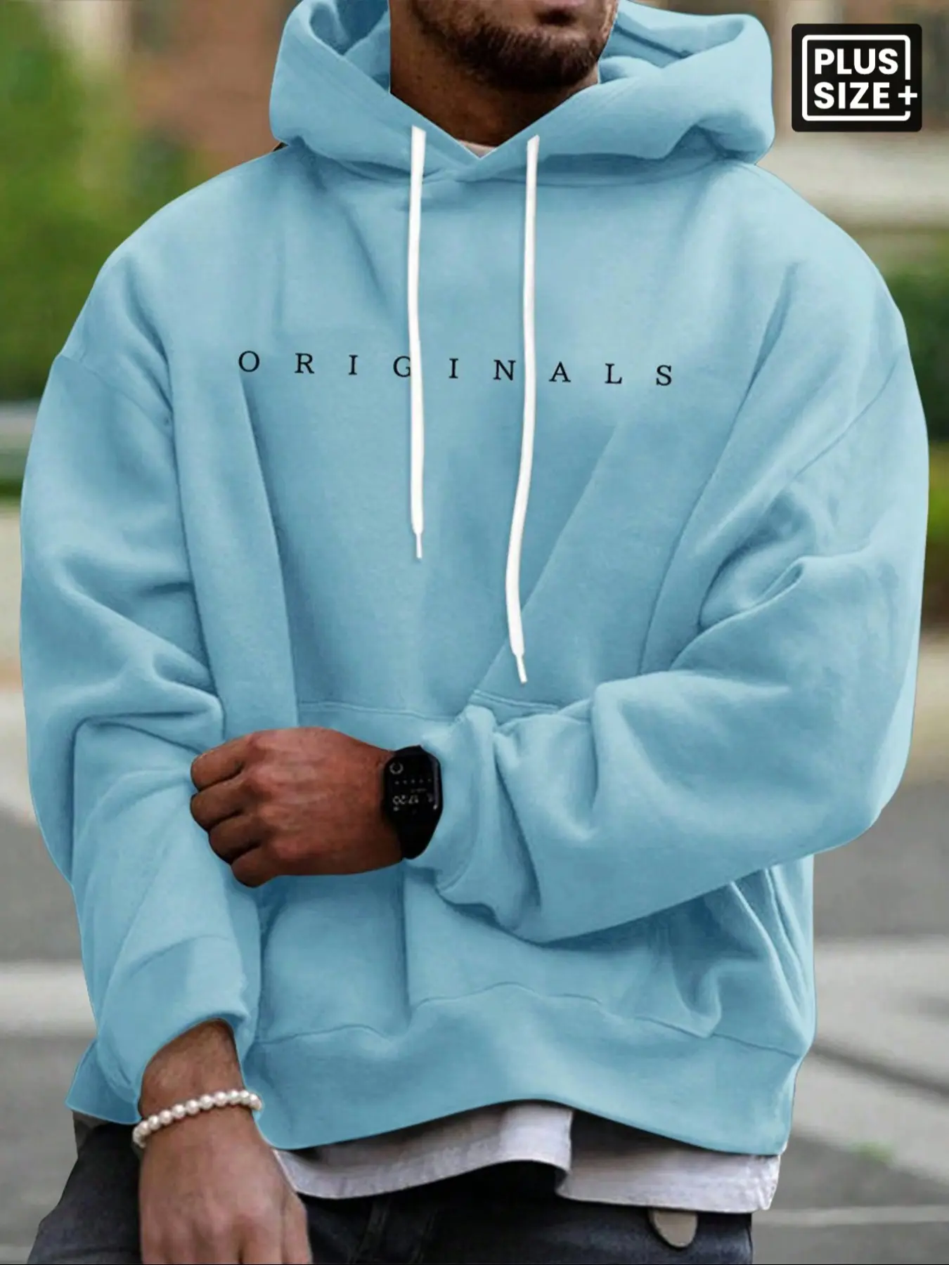 Men's Plus Size Print Kangaroo Hoodie, Loose Casual Street Long Sleeve Hooded Sweatshirt for Fall & Winter, Men's Top for Daily Wear, Pullover, Signature Hoodie, Pockets Hoodie, Menswear, Casual Streetwear Hoodie