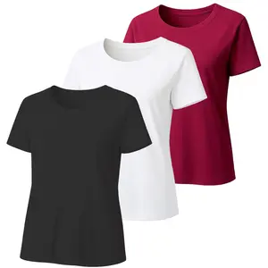 Solid-Color Crew Neck T-Shirt Short Sleeve Three-Piece Set Stylish Layering Essential, Daily Must-Have Cute and Comfortable, Perfect for All Seasons Women's Top