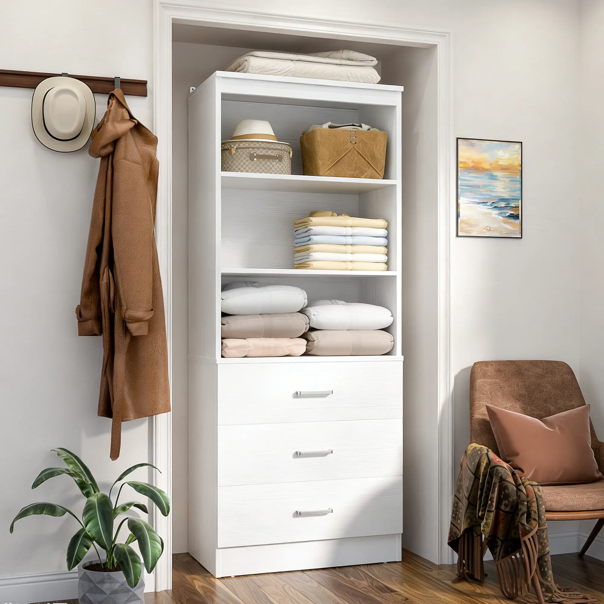 Cyclysio Modern Heavy-Duty Freestanding Above-Ground Furniture - 23.6" W Adjustable Modular Wardrobe System, 71" Tall Petite-Friendly Drawer Compartments Wardrobe with Storage Shelves for Small Spaces, Adjustable Modular Wardrobes