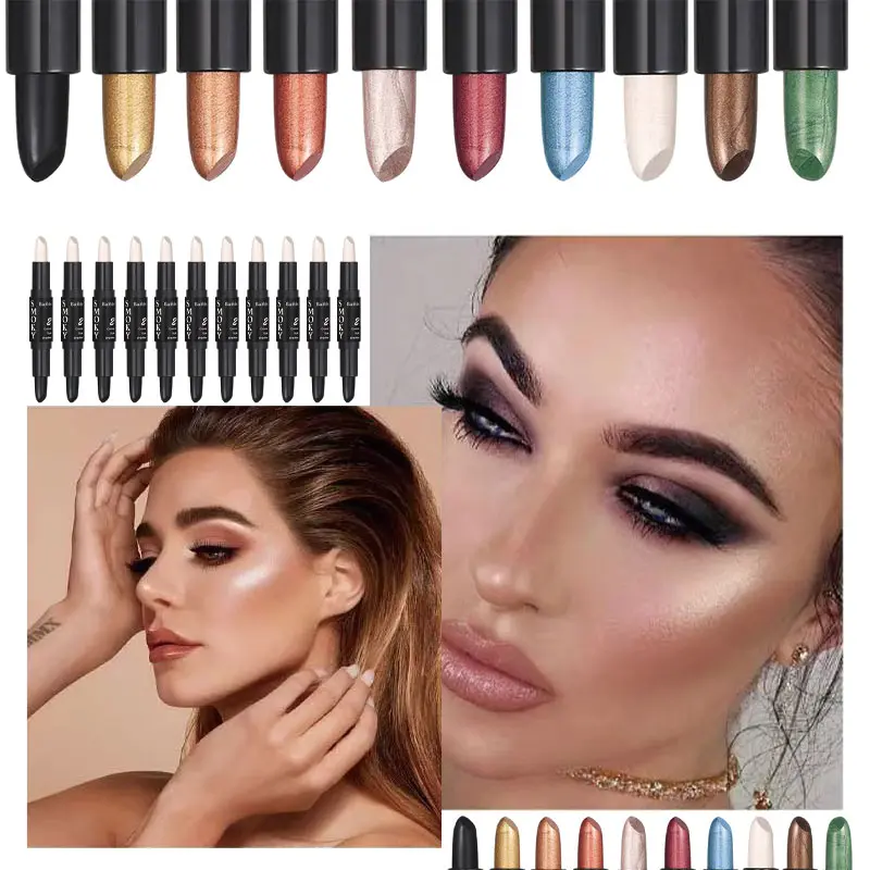 BAOLISHI 2-in-1 Cosmetic Pearl Highlighting Stick - Contour, Bronzer, Nose Shading, Concealer, Shimmer Finish Eyeshadow with Lanolin, Squalane, Valentine's Day Makeup Essential, Face & Eyes, Contains Squalane, Pearl Finish, Enhances Shine, Single Item, Mu