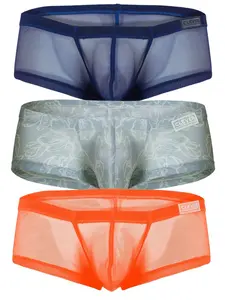 Men's 3-Pack Sheer Mesh Trunk Boxer Briefs - Menswear Casual Underwear Brief, Polyester Fabric, Bold Breathable Feel, See-Through Micro-Mesh Body, Clean Contrast Trim