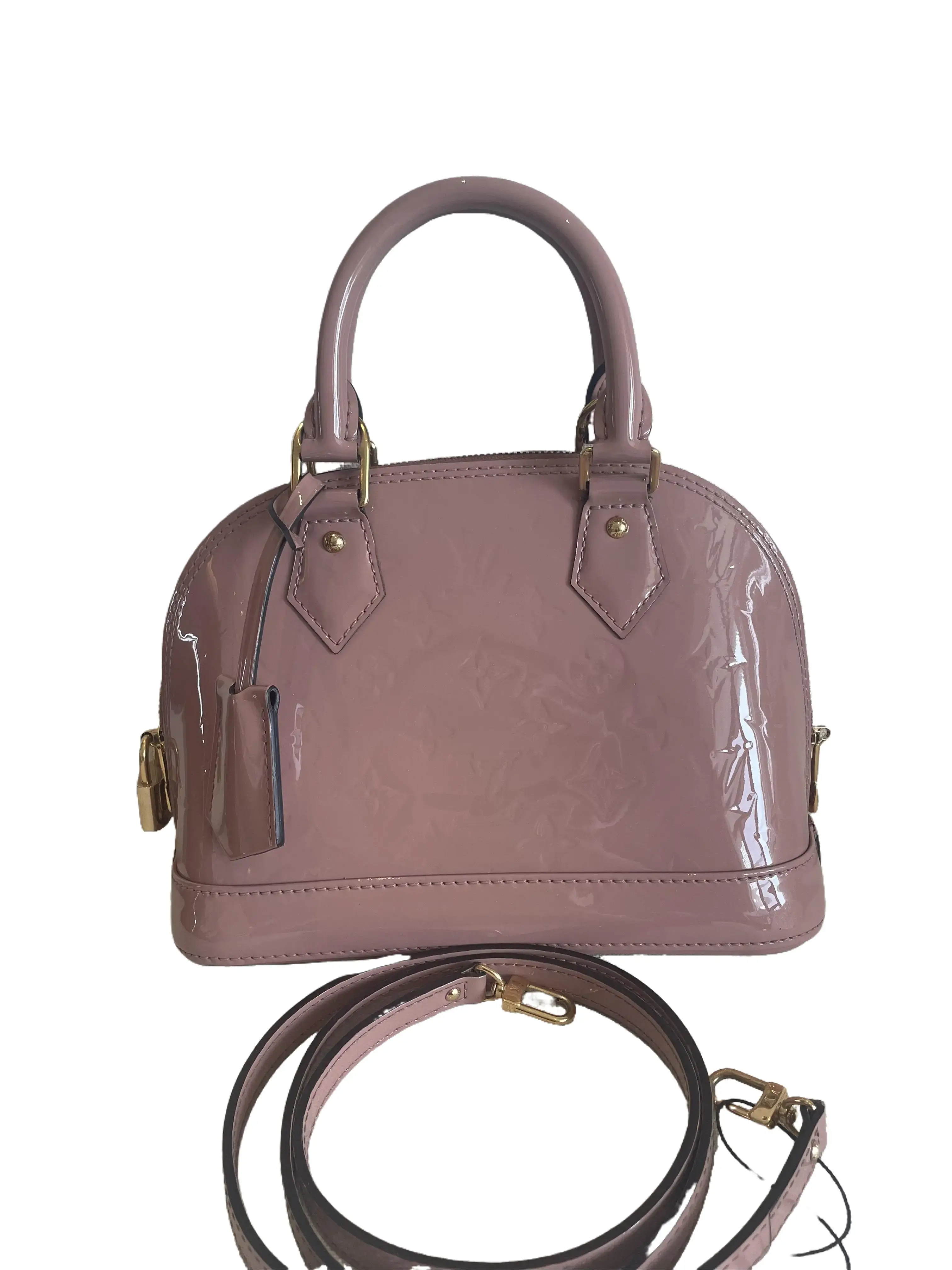 Pre-owned Louis Vuitton canvas Shoulder Bags Rose Velours Monogram Vernis Alma BB Bag Z 1379