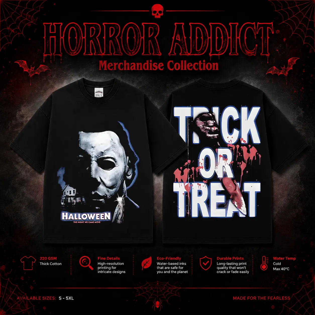 HORROR ADDICT Michael Myers Trick Or Treat Gildan Unisex T-Shirt, Sweatshirt & Hoodie, Premium Cotton Horror Movie Shirt, Michael Myers Costume, Halloween Costume, Trick Or Treat Outfit, Halloween Horror Movie Shirt, Horror Fan Gift