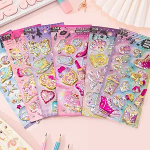 3D Sparkling Shake Sticker, Candy and Animal Stickers, Flowing Sand 3D Diamond Gemstone Crystal Sticker, DIY Decorations for Girls