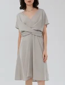 Satin Twist Front V-Neck Midi Dress