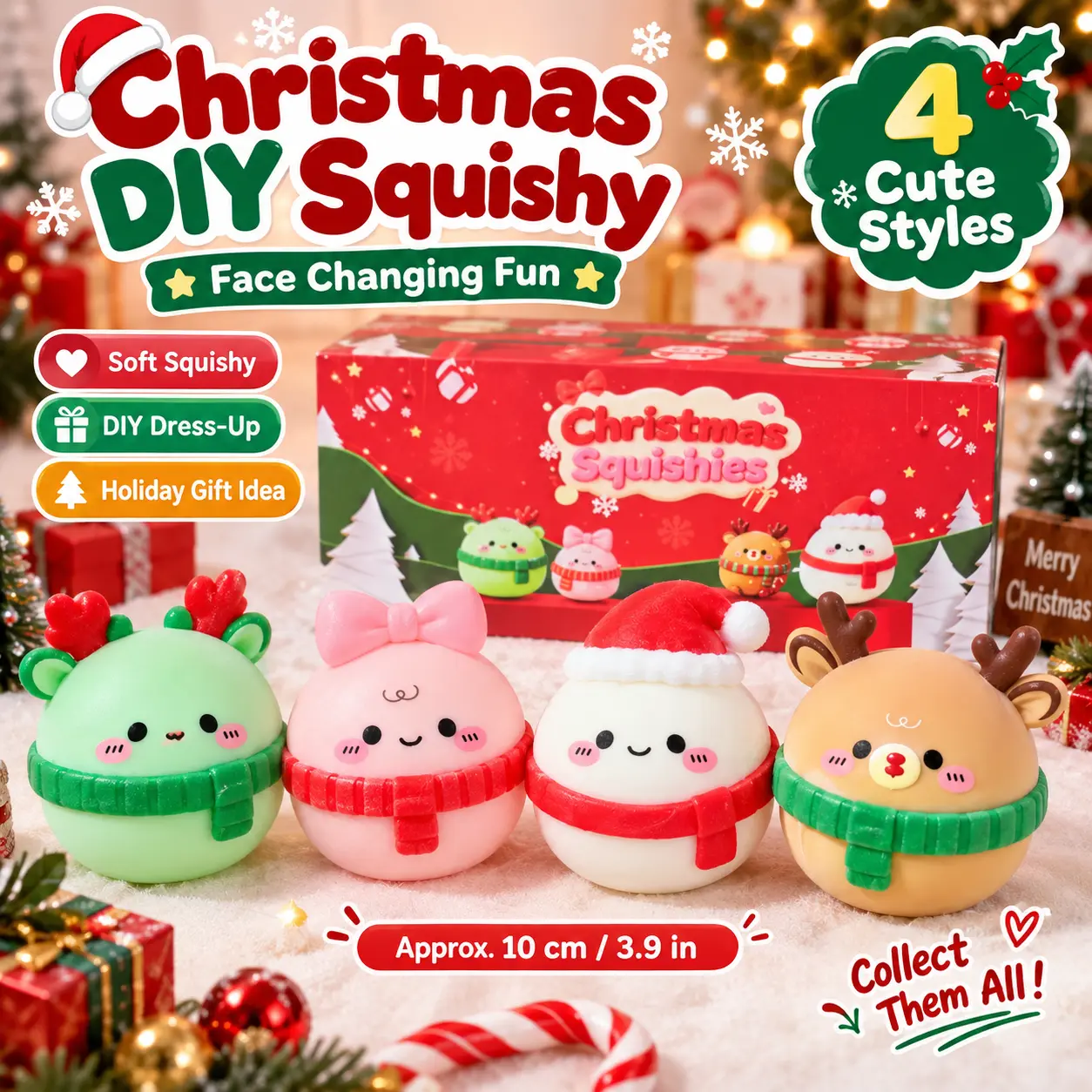 Christmas DIY Dog Face Changing Squishy Toy, 10cm Soft, Squeeze Sensory Fidget Toy, Stress Relief Desk Toy, Christmas Gift