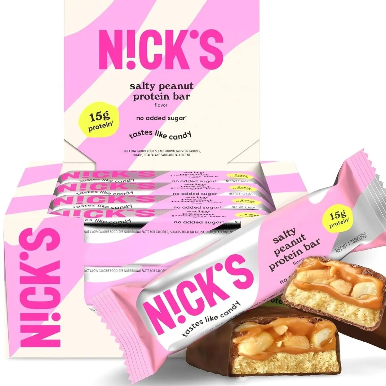 NICKS Protein Bars Salty Peanut Chocolate – 12-Count Box | 15g protein | 200 calories | Protein-Packed Snack, Low Calories, Low Carbs, Keto Friendly, No Added Sugar