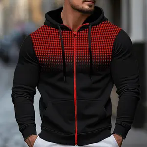 Men's Polka Dot Zip-Up Basic Hoodie, Regular Fit, Casual Long Sleeve Hooded Jacket for Fall & Winter, Men's Daily Wear
