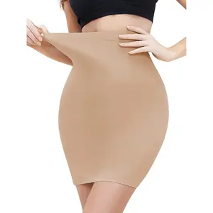Women’s High Waist Half Slip Skirt Shapewear Seamless Tummy Control Black Mini Skirt Outfit Machine Washable 75% Nylon 25% Spandex