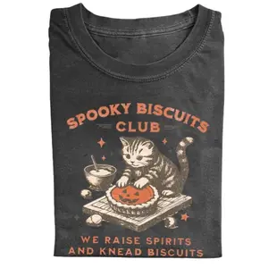 Spooky Biscuits Club Shirt, Halloween Cat T-shirt, Pumpkin Pie Tee, Spooky Cat Shirt, Halloween Baking T-shirt, Gift for Men and Women, Crew Neck T-shirt, Trending Women’s T-shirt