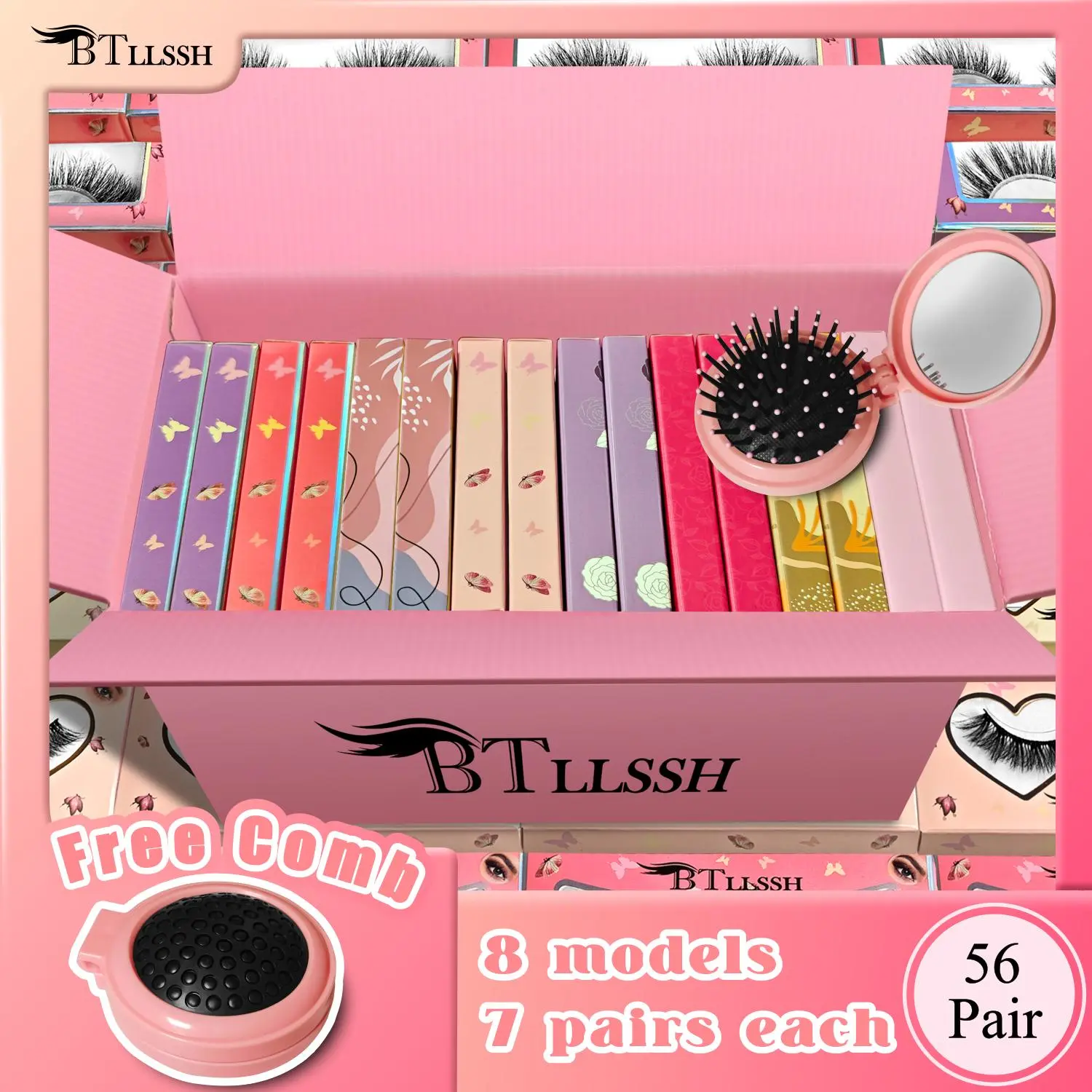 Cat Eye False Eyelashes with Box, 56 Pairs Natural Curling False Eyelashes with Comb, Lengthening Volumizing False Eyelashes for Women and Girls, Makeup, Wispy Lashes Kit, Eyelashes Set