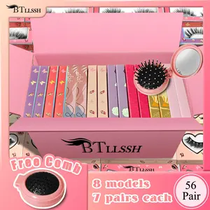 Cat Eye False Eyelashes with Box, 56 Pairs Natural Curling False Eyelashes with Comb, Lengthening Volumizing False Eyelashes for Women and Girls, Makeup, Wispy Lashes Kit