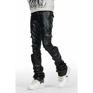 Sutton Jet Black PU Super Stacked Flare Jean Sutton Jet Black PU Super Stacked Flare Jean