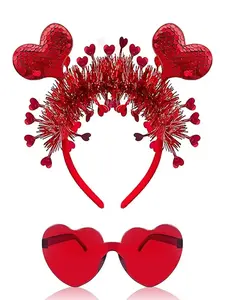 VHeart Headband Valentines Day, Heart Shape Sunglasses, Hair Accessories for Valentine Wedding Anniversary Party Favors, Party Event Props