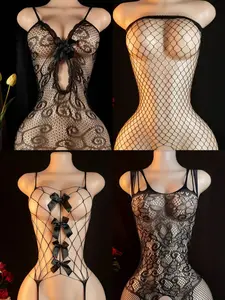 4 sets Women's Solid Fishnet Bodystocking, SexyFashion Comfy Breathable Cover Ups for DailyWear, Women's Soft Lightweight Lingerie for Al Seasons,Womenswear