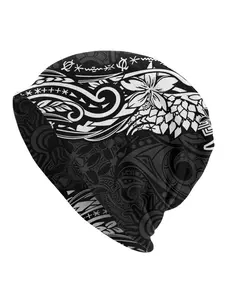 1 PC Hat Black And White Tribal Patterns Hawaiian Samoan Polynesian 1170 Updated Outdoor Caps For Men Women Skullies Beanies Ski Caps Soft Bonnet Hats