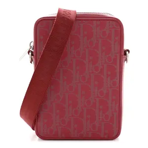 Pre-owned Dior Leather Shoulder Bags Calfskin Oblique Galaxy Perforated World Tour Messenger Pouch Red White