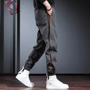 Men's Casual Cargo Pants for Autumn Winter Large Size Loose Fit Color Block High Waist Streetwear Fashion Trousers