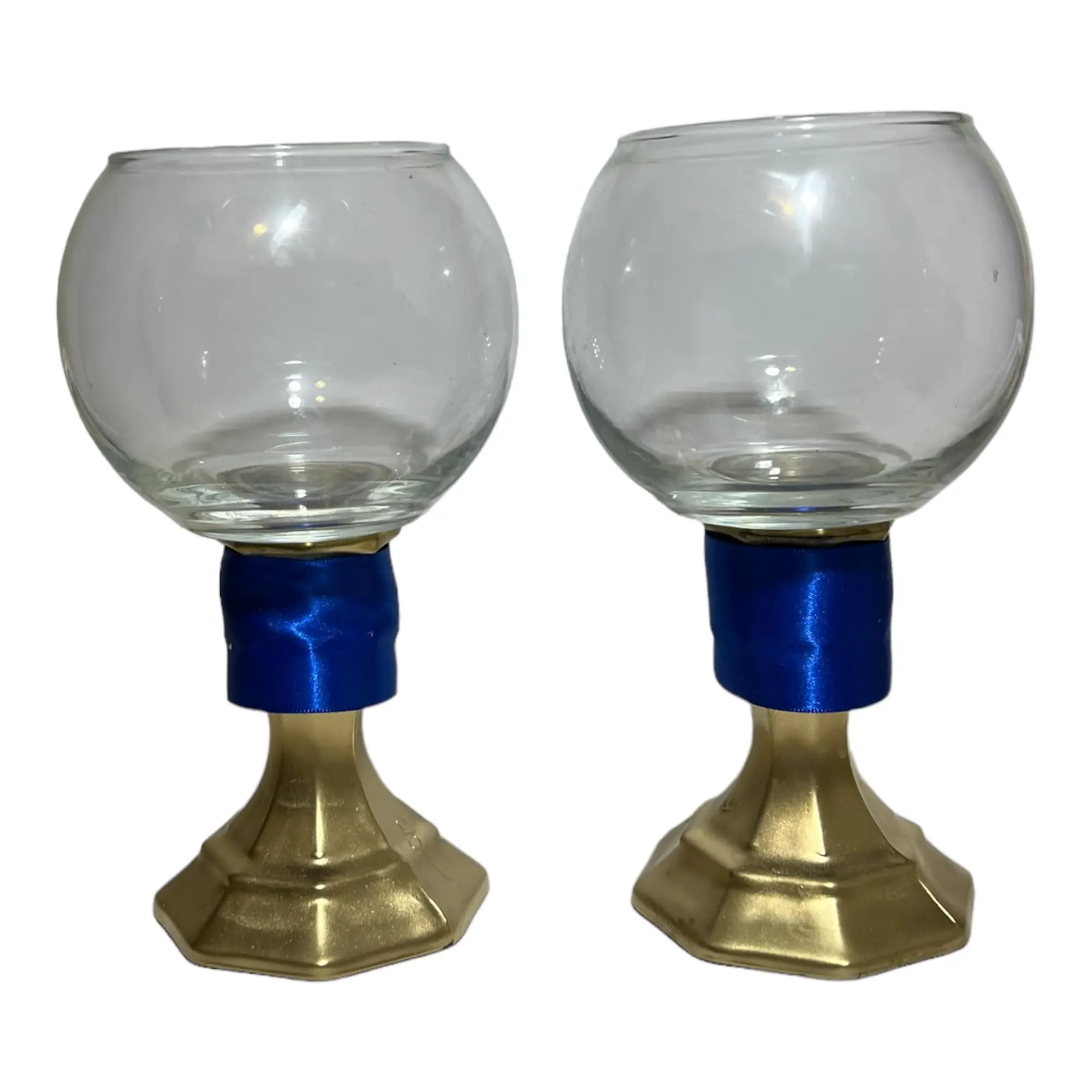 Dreamminis Crown Centerpieces, 12 inches, Glass, blue and Gold centerpieces, glass candy dish for candy bar Set of 2, for Party, Wedding, Celebration, quincenera, baby shower