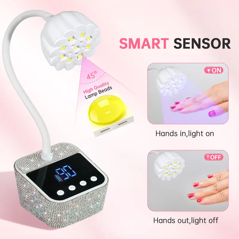 CHRISTINE SHELLY UV LED Nail Lamp , Mini UV Light for Gel Nails Polish, Rechargeable LED Flash Cure Nail Dryer, Quick Drying Goosenecks UV Nail Lamp for Home Nail Salon DIY Manicure, Pink Cutics