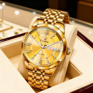 TINAIBIN Men's Watch Diamond Business Formal Analog Quartz Original Swiss Movement Sapphire Crystal Stainless Steel Strap Luminous Waterproof Luxury Casual Watches