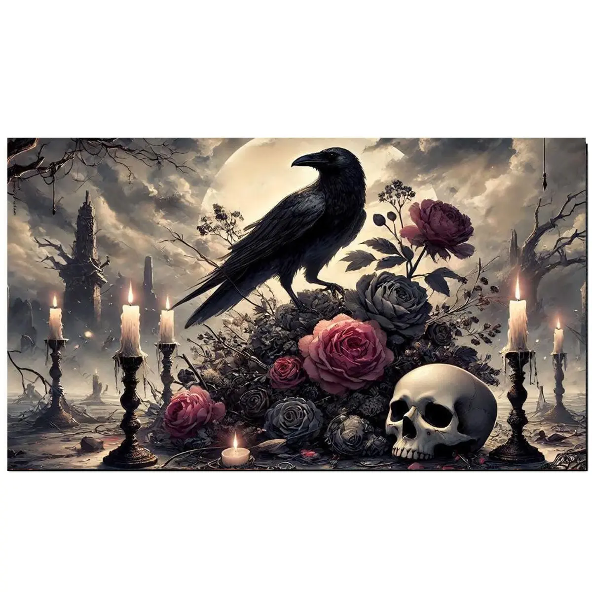 Gothic Raven & Skull, Floral Dark Fantasy Art Large Size Diamond Painting Kits for Adults 5D Diamond Art Kits for Beginner, Beginner Friendly, DIY Full Drill Diamond Rhinestone with Tools Accessories for Home Wall Decor Gifts, Gift Ready