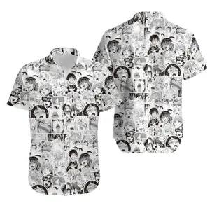 Hot Anime Henti Cartoon Black White Hawaiian Shirt, Anime Merch Clothes Unique Gift For Men Women Fans