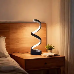 Spiral LED Table Lamp Black Dimmable Metallic Bedside Lamp with Touch Controller 3 Colour Contemporary Decorative Lamp for Home Living Room & Office