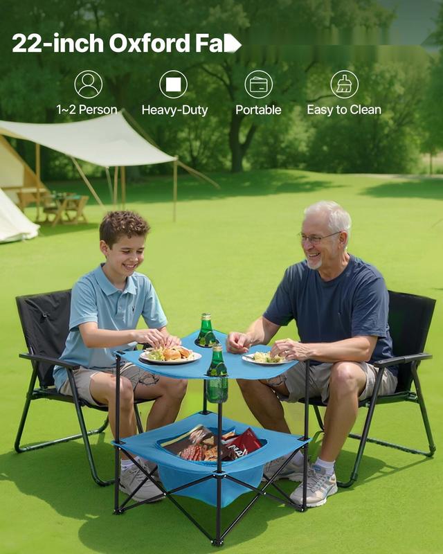 Folding Portable Camping Table With Oxford Cloth Top For Outdoor Picnics And Events, Square Table Design With 4 Cup Holders, Lightweight Foldable Picnic Desk, Sturdy Steel Frame, Non-Slip Feet, Easy Open And Close, Compact Storage