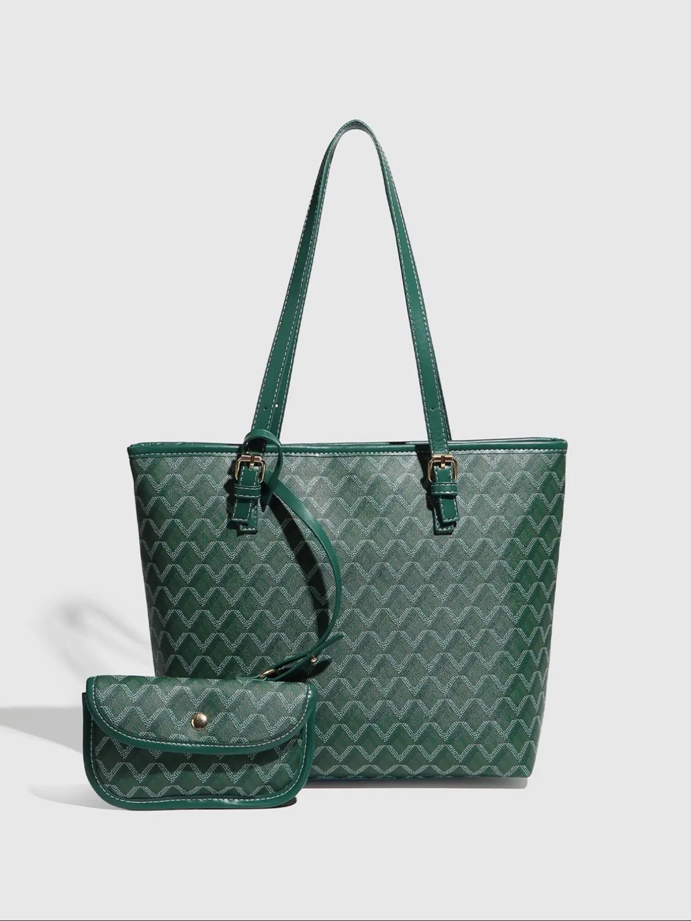 Women's Elegant Printed Tote Bag & Wristlet, Fashionable Large Capacity Handbag, Casual Trendy Versatile High-quality Daily Commuting Bag Set