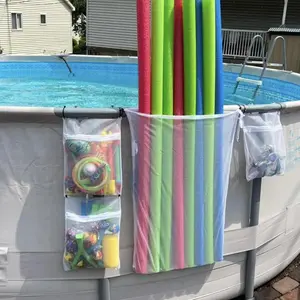 Poolside Perfection!4-Pack Mesh Storage Bags for Toys, Pool Noodles, Vibrant Floats – Organize Your Swim Gear in Style!(3 pcs Small Zipper Bags & One Large Opening Bag)