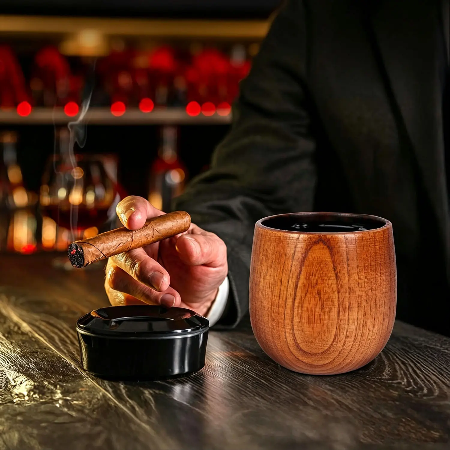 Handcrafted Charred Wooden Whiskey Glass - 10 OZ Natural Uncoated Bourbon Cup, Enhances Aroma & Flavor