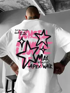 Men's Plus Size Star Graffiti Print Short T-Shirt, Fashionable Casual Wear, Daily Leisure Clothing, Comfortable and Stylish Tee