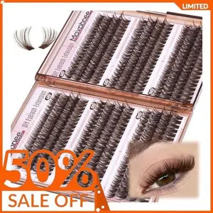 Brown Lash Extensions D Curl Eyelash Extensions 480Pcs Volume Lash Clusters Dark Brown Cluster Eyelash Extensions Wispy Clusters Individual Lashes Fluffy Cluster Lashes (60D 80D 100D Mixed, 10-16MM)