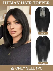 Real Human Hair Toppers, Hair Replacement for Women Daily 360° 3D Hair Pieces with Thinning Hair Upgrade Middle Part Clip in Bangs20, 25, 30cm Middle Part Bangs Hair Extension, Increases Top Volume, Creates Atmosphere, Perfect for Daily Wear
