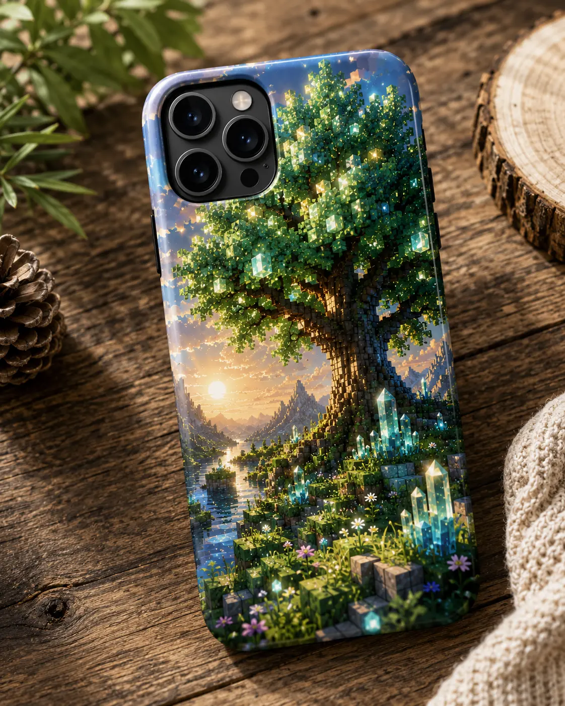 Crystal Tree Phone Case, Fantasy Pixel Art iPhone Case, Crystal Forest Samsung Case, Voxel Landscape Cover, Pixel Phone Case