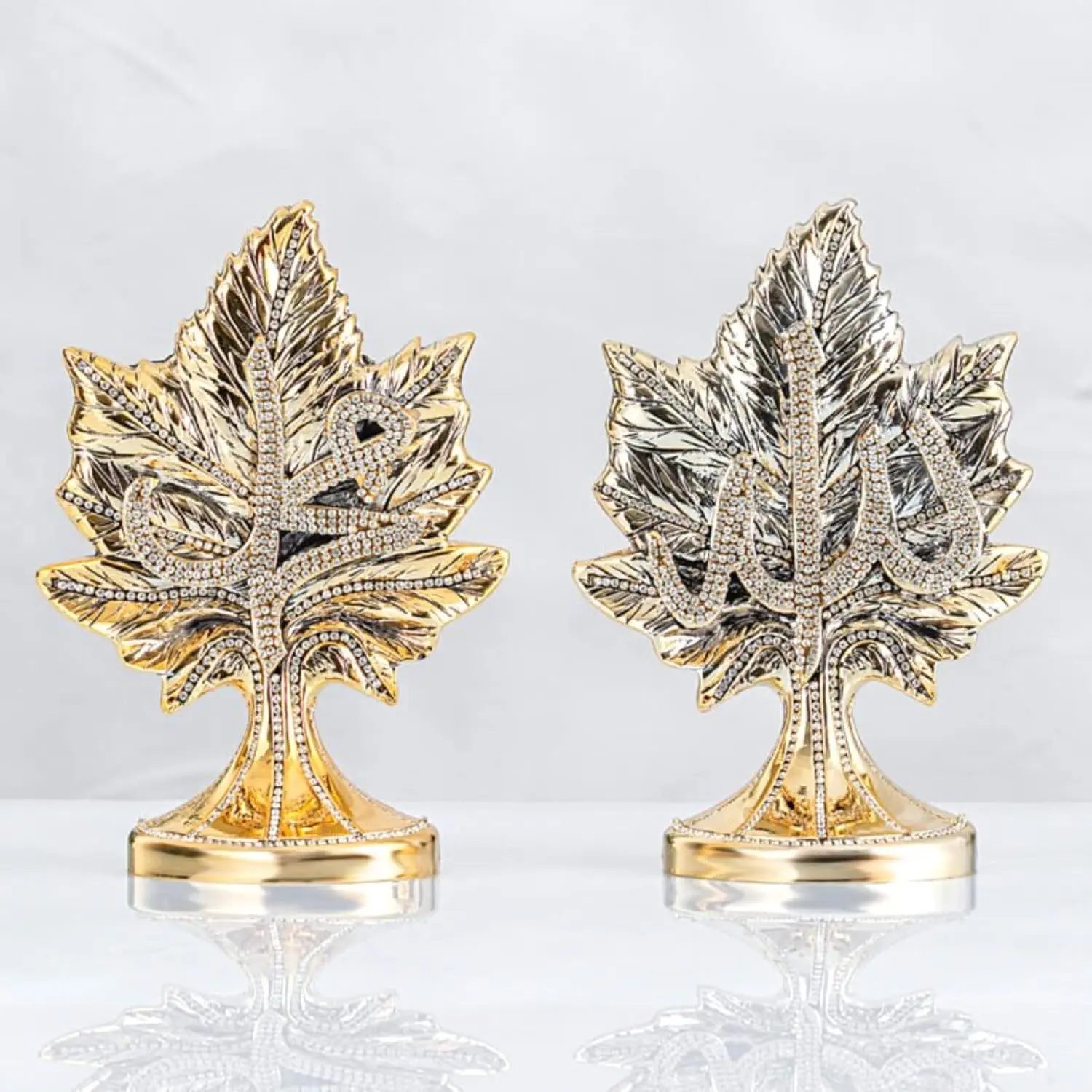 Names of Allah and Muhammad Written Leaf Shape Islamic Figurines Set of 2 Decor Decorative dopamine  decor living  room  wall  decor Religious Ornaments