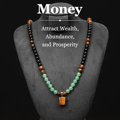 Oceantree Unisex Money Attraction Gemstone Necklace - 69cm Chain Sweater Chain with Green Aventurine, Tiger Eye Healing Crystal Stones, Thoughtful Gift for Anniversaries, TikTok Shop Back to School, Party‑Ready Charm