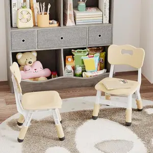 Kids Chairs Set of 2,Height Adjustable Toddler for Ages 2–10,Ergonomic Children Chairs with Non-Slip Legs,Durable Plastic for Nursery,Playroom,or Home Study,wood color