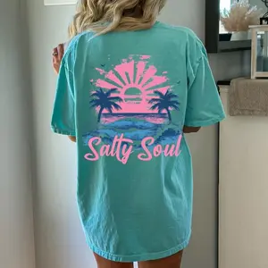 (Sale Off Up To 50%) Salty Soul Summer Comfort Colors Shirt, Summer Vacation Tee Tshirt | Retro Graphic Summer Shirt | Vintage Beach Shirt, Full Color, For Men, For Women, Casual, Classic Fashion, Tee Print
