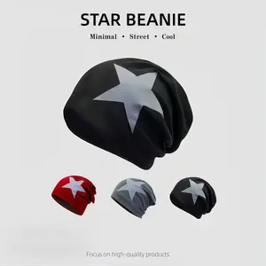 2026 Y2K Big Star Patch Slouchy Beanie, Adjustable Stretch Universal Fit Soft Headwear, All-Day Comfy Baggy Skull Cap, Trendy Streetwear All-Season Accessory for Men & Women, Perfect Skate, School & Daily OOTD Gift