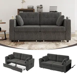 Loveseat Sofa for Living Room, 2 Seat Couch Set, USB Charging,Wood Frame,Easy to Install,with Storage, Charging Station,Cup Holder,Modern Sectional Sofas for Living Room, Apartment,Chenille Fabric
