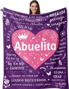 Grandma Gifts in Spanish Abuela Gifts Abuelita Blanket for Grandma Festival Birthday Gifts Regalos para Abuela/Abuelita Throw, Cozy Hispanic Family Blanket Soft Flannel Nana Papa Gift for Mother's Day Father's Day Color-Fillable Art