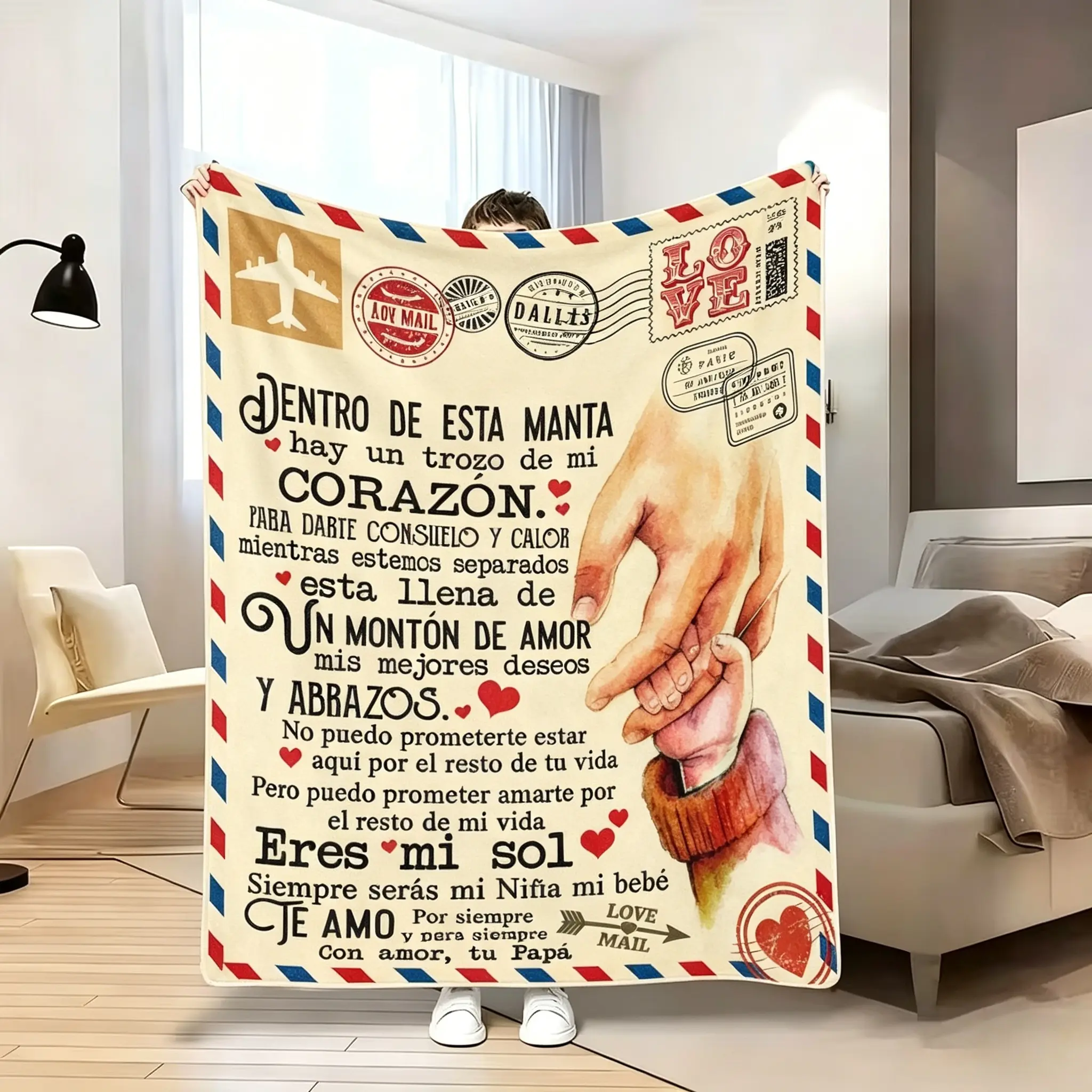 Dad’s Customized Fleece Blanket for Daughter - Classic, Commemorative, All Seasons, Durable, Wrinkle-Resistant, Super Soft Throw with Love-Printed Text, Travel-Friendly Keepsake Gift for Bed, Couch