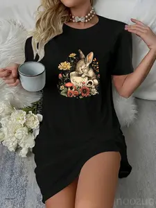 Rabbit Floral Bunny Cottagecore Aesthetic Tea Cup Dress