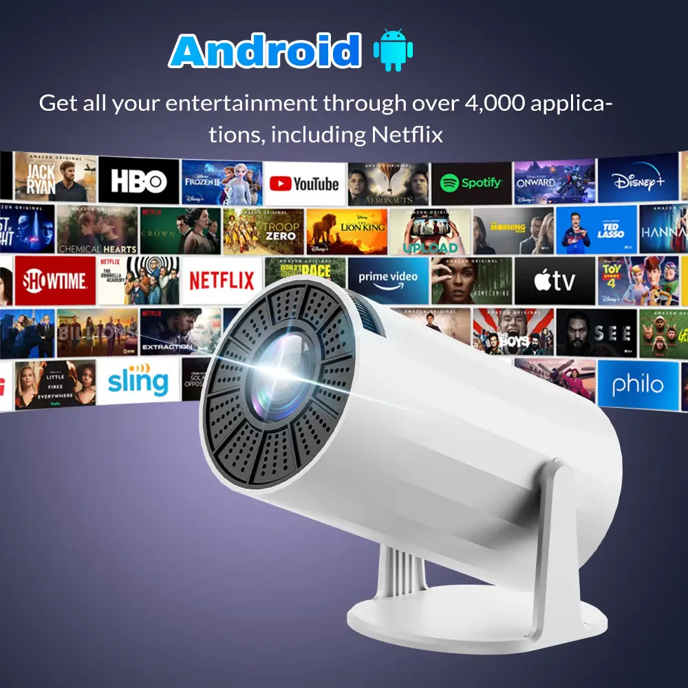 4K Support 130" Screen Portable Projector, 120 ANSI Lumens Smart Mini Projector with 180° Rotatable Stand & Auto Keystone, 2.4G/5G WiFi6 & Bluetooth 5.0, Android Built-in Home Theater for Bedroom, Outdoor, Movie Nights