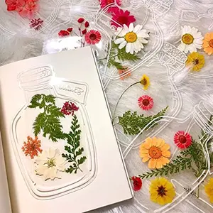 40PC Large Size Bookmark, Leaf Bookmarks Flower Page Clips Bookmarks, Parent-Child Interaction Children Gifts Handmade DIY Transparent Beautiful Flower Page, Glass Bottle Wishing Bottle Sticker