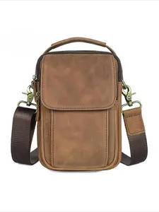 Men's Vintage Solid Color Crossbody Bag, Fashionable Cowhide Shoulder Bag for Daily Used, Casual Trendy Versatile High-quality Daily Commuting Bag