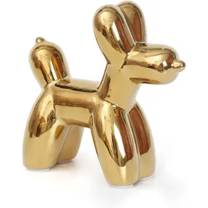 Large Cute Ceramics Balloon Dog Statue - Handmade Modern Small Ceramic Animal Statue for Living Room Decor - Golden Home Decor Accent