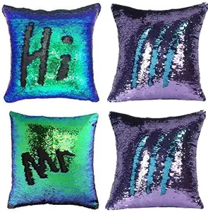 Mocofo 4 Pack Glitter Sequins Pillow Cover 16X16''-Magic color change Purple & Gradient Black Decorative Pillowcase for Party Sofa Couch Car